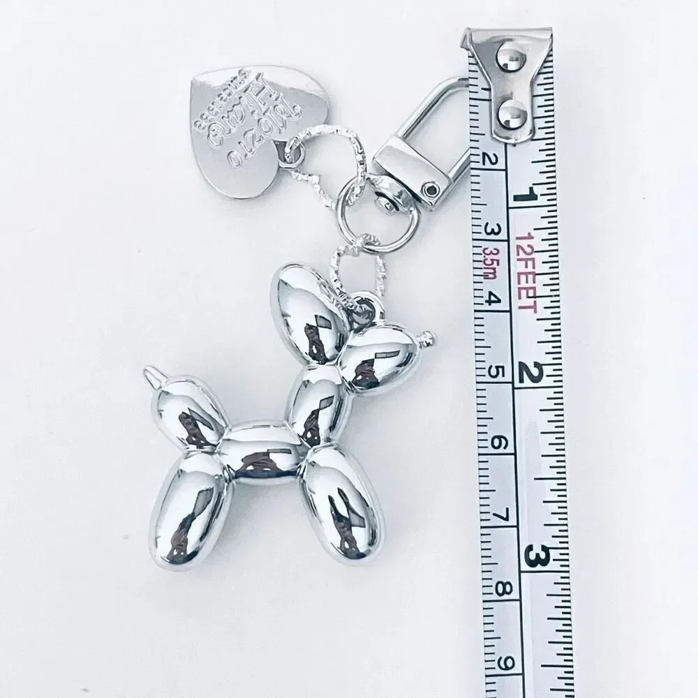 NWT Gorgeous Silver Metal Trendy Laser Balloon Art Dog Shiny Keychain Bag Charm